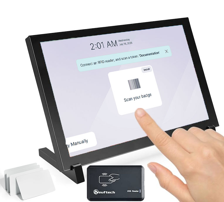 [CLKATT2] Marcatempo presenze con lettore Badge RF-Id per Odoo e per tutti i gestionali HR. Schermo touch 8''.